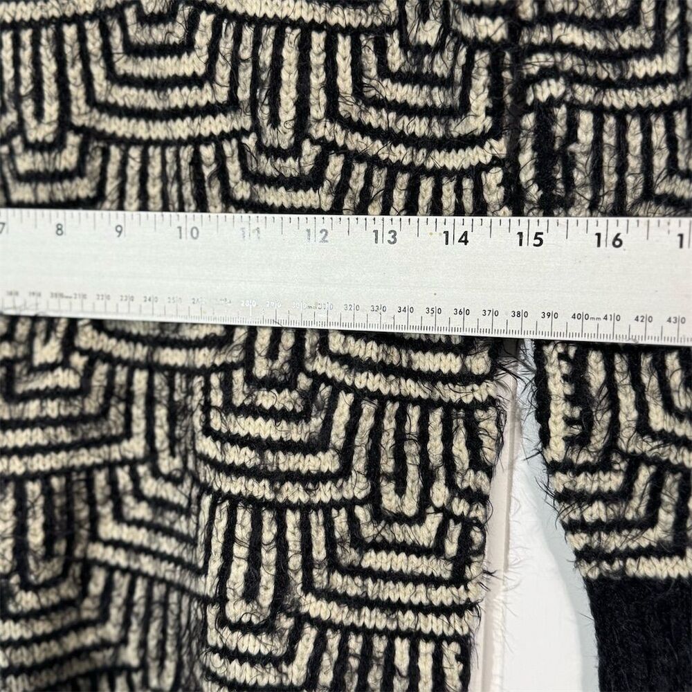Katsumi Black White Geometric Fuzzy Knit Sweater Dress Tunic Long Sleeve Small - Picture 4 of 8